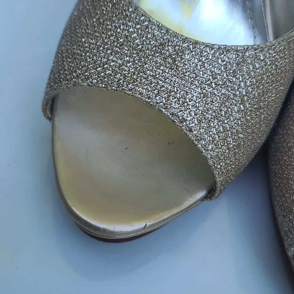 David's Bridal Gold Shimmering Open Toe Heels